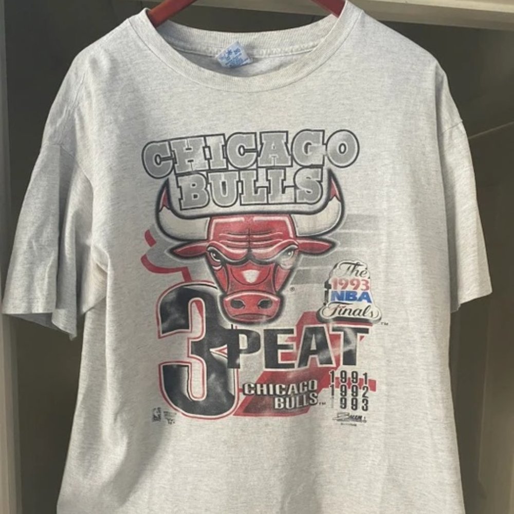vintage NBA chicago Bulls tshirt basketball Vtg 3-peat 90s Grey Salem